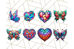 Stained Glass Hearts and Butterflies Clipart PNG Product Image 6