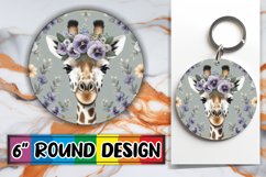 Cheerful Keychain Round Design PNG, Giraffe Product Image 1
