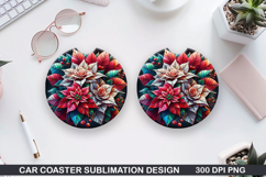 Flowers Car Coaster Sublimation|Christmas Coaster PNG Design Product Image 1