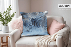 Winter Christmas Wonderland PNG Pillow, Winter Pillow Design Product Image 1