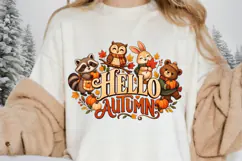 Hello Autumn PNG, Cute Woodland Animals Fall Sublimation Product Image 4