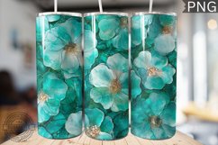 Teal Alcohol Ink Flower Tumbler Wrap -High Quality 300 Dpi Product Image 1