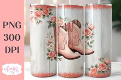 Spring floral tumbler wrap PNG, Cowboy boots tumbler PNG Product Image 2
