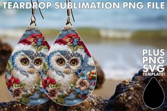 Holiday Owl Embroidered Teardrop Earrings Design Christmas Product Image 1