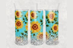 Blue Wood Sunflowers Silver Glitter 20oz tumbler sublimation Product Image 1