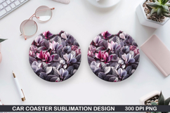 Flowers Car Coaster Sublimation| Flowers Coaster PNG Design Product Image 1