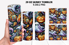 Ghost Skinny Tumbler 20oz Wrap Design, Halloween Tumbler PNG Product Image 1