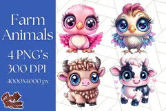 Farm Animals Kawaii Clipart PNG, Cute Barnyard Animal Product Image 1