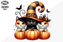 Halloween Cat And Pumpkin Sublimation - Clipart PNG Design Product Image 1