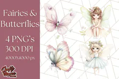Pastel Fairies and Butterflies PNG, Spring Fantasy Clipart Product Image 1