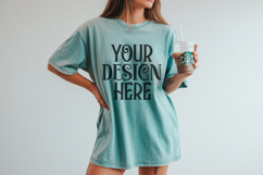 Chalky Mint Comfort Colors 1717 T-shirt Mockups, Real Model Product Image 1