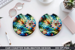 Flower Car Coaster Sublimation| Summer Coaster PNG Design Product Image 1