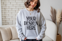 Ash Gildan 18000 Sweatshirt Mockup,G18000 Crewneck Sweatshir Product Image 1