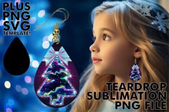 Whimsical TEARDROP Earrings Gift PNG, Neon Xmas Product Image 1