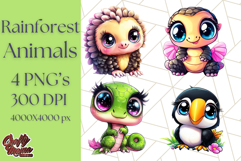 Jungle Creatures Kawaii Clipart PNG, Cute Rainforest Animal Product Image 1
