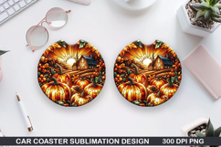 Pumpkin Car Coaster Sublimation| Halloween Coaster PNG Product Image 1