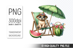 Summer Animals Clipart PNG Bundle, Watercolor Animals PNG Product Image 14