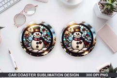 Snowman Car Coaster Sublimation|Christmas Coaster PNG Design Product Image 1