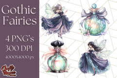 Gothic Fairy &amp; Potion Clipart, Dark Fantasy PNG Printable Product Image 1