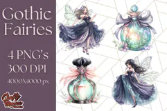 Gothic Fairy & Potion Clipart, Dark Fantasy PNG Printable Product Image 1