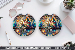 Owls Car Coaster Sublimation, Valentines Coaster PNG Design Product Image 1