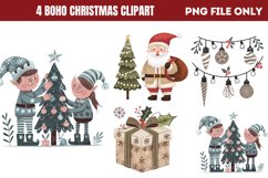 Cute Boho Christmas Watercolor Clipart PNG Product Image 1