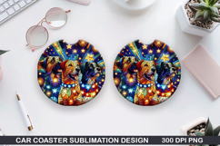 Dog Car Coaster Sublimation, 4th Of July Coaster PNG Product Image 1