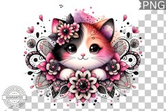 Cat With Flowers Sublimation - Clipart PNG Design Product Image 1