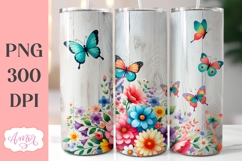 Spring floral tumbler wrap PNG, butterflies tumbler template Product Image 1