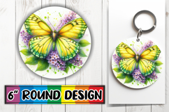 Whimsical Circle Keychain Sublimation PNG, Butterfly Product Image 1
