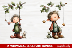 Whimsical Elf Clipart | Cute Christmas Elf PNG Illustration Product Image 1
