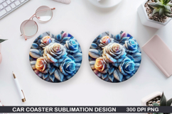 Roses Car Coaster Sublimation| Christmas Coaster PNG Design Product Image 1