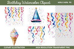 Birthday Watercolor Clipart PNG Product Image 1