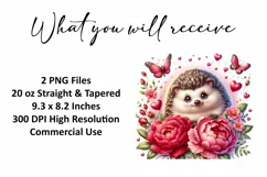 Valentine's Day Hedgehog Tumbler Wrap Sublimation Design Product Image 2