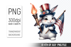 4th Of July Bunny Sublimation Clipart PNG Design Product Image 1