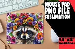 Colorful Raccoon with Flowers Mouse Pad PNG Product Image 1