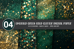 Emerald Green Gold Glitter Digital Paper Product Image 1