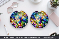 Flower Car coaster sublimation, Summer Coaster PNG Design Product Image 1