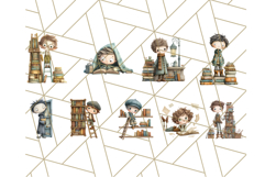 Whimsical Library Clipart with Cozy Readers and Books Product Image 2
