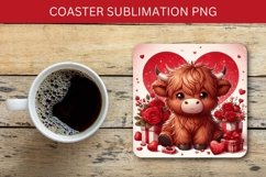 valentine square coaster - highland cow heart Product Image 1