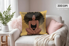 Afro Girl /Woman braided hair Pillow Design, Black Queen PNG Product Image 1