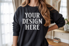 Black Gildan 18000 Crewnwck Sweatshirt Mockup, gildan 18000 Product Image 1