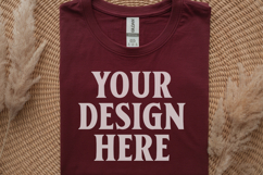 Gildan 64000 Maroon Folded Tshirt Mockup Product Image 1