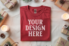 Gildan 5000 Red Folded Christmas Mockup, G5000 mockup Product Image 1