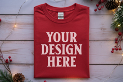 Gildan 64000 Red Folded Christmas Flat Lay T-shirt Product Image 1