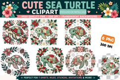 Christmas Sea Turtle Clipart PNG |Holiday Turtle Clipart png Product Image 1