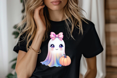 Iridescent Ghost with Bow and pumpkin PNG, Cute ghost Product Image 2
