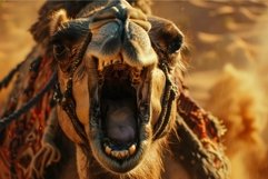 Closeup of a camel in desert at sunset Product Image 1