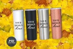 Fall 4 Skinny Tumblers mockup, Autumn 20oz tumbler mockup Product Image 1