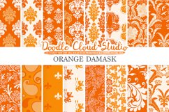 Orange Damask digital paper, Swirls patterns, Digital Floral Damask, Orange background, Instant Download for Personal &amp; Commercial Use Product Image 1